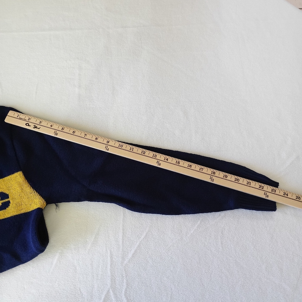 VINTAGE w/tag 1980's Extremely Rare Navy yellow Sony Tape knitted Sweater Size S - Picture 14 of 14